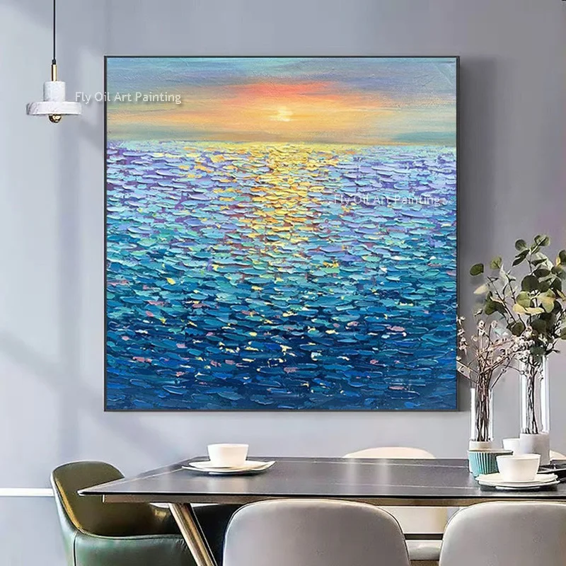 Large Scale Wave Texture Painting, Landscape Abstract Oil Painting, Modern Mural Painting, Living Room Decoration