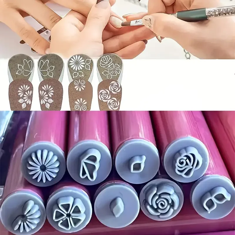 4/6/10 pezzi Set di penne per timbri per nail art Kit timbri floreali e con motivi con strumenti punteggiati Accessori per unghie inodore per donne e ragazze