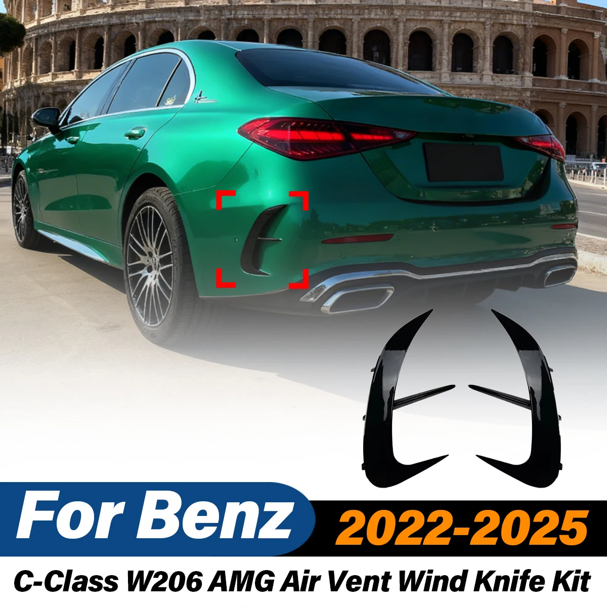 

For Mercedes Benz CClass W206 AMG 2022 2023 2024 2025 Car Air Vent Wind Knife Rear Bumper Splitter Spoiler Body Modification Kit