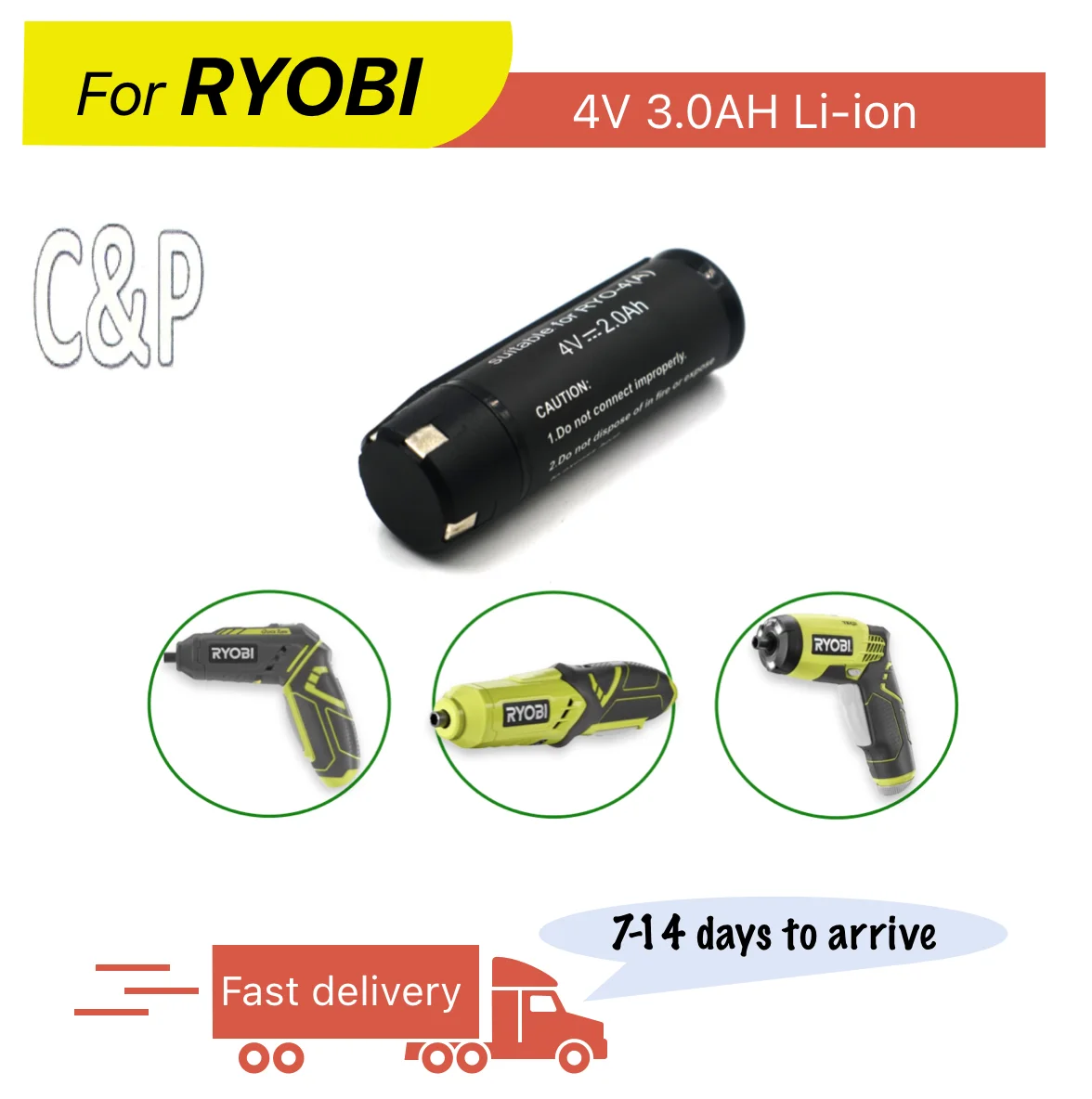 

C&P For RYOBI 4V Battery Pin 3.0AH Li-ion Power Tool Battery AP4001 CSD42l RGS410 RLP416 RP4020 RP4400 RP4520 RP4530 Tek4 RP4300
