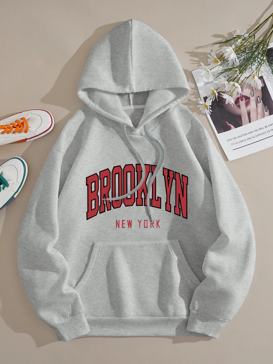 Brooklyn New York Printed Women Hooded Novelty Fashion Hoodies Man Loose Warm All Match Hoody Sport Street Basic Daily Clothes