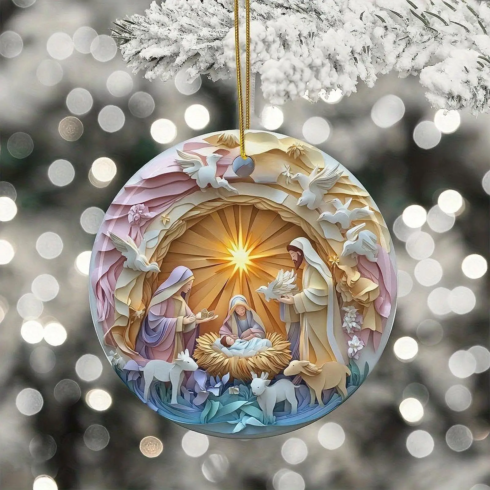 Christmas Tree Ornament Xmas Hanging Bauble Jesus Born Religious Figurine Small Pendant for Outside Decoration Party Yard