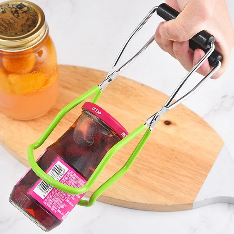 Stainless Steel Canning Jar Lifter with Grip Handle Can Lifter Tongs Jar Clip Heat Resistance Anti-clip Mason Jar Glass Lifter