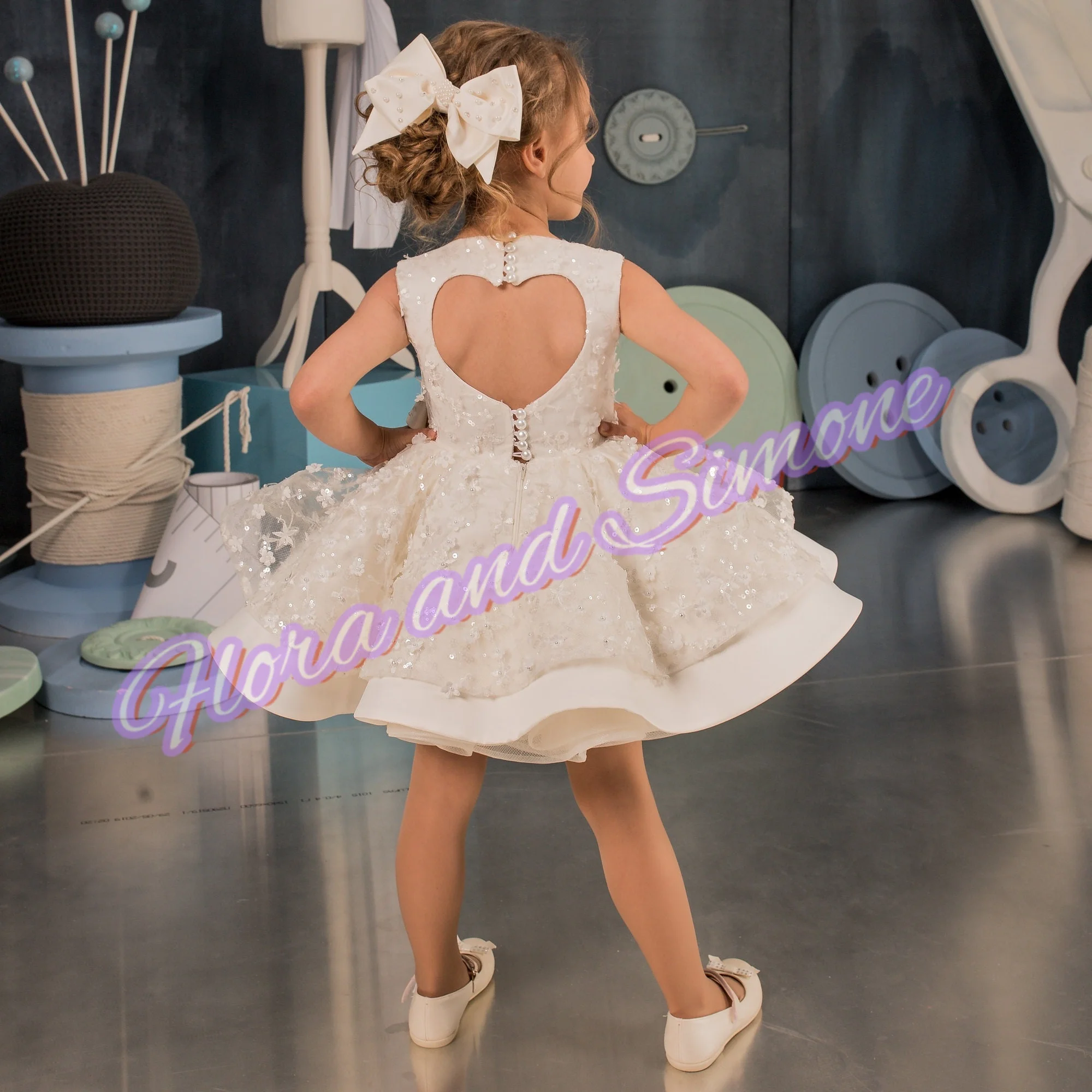 تخصيص أنيقة الترتر الديكور القوس تنورة الديكور زهرة فتاة فستان لحفل زفاف عيد ميلاد Vestidos ملابس الأطفال