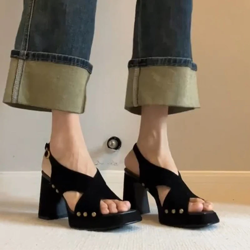 High Heels Women's Sandals Chunky Fashion Shoes Elegant Party Dress Slippers Designer New Retro Luxury Mujer Zapatillas image 2