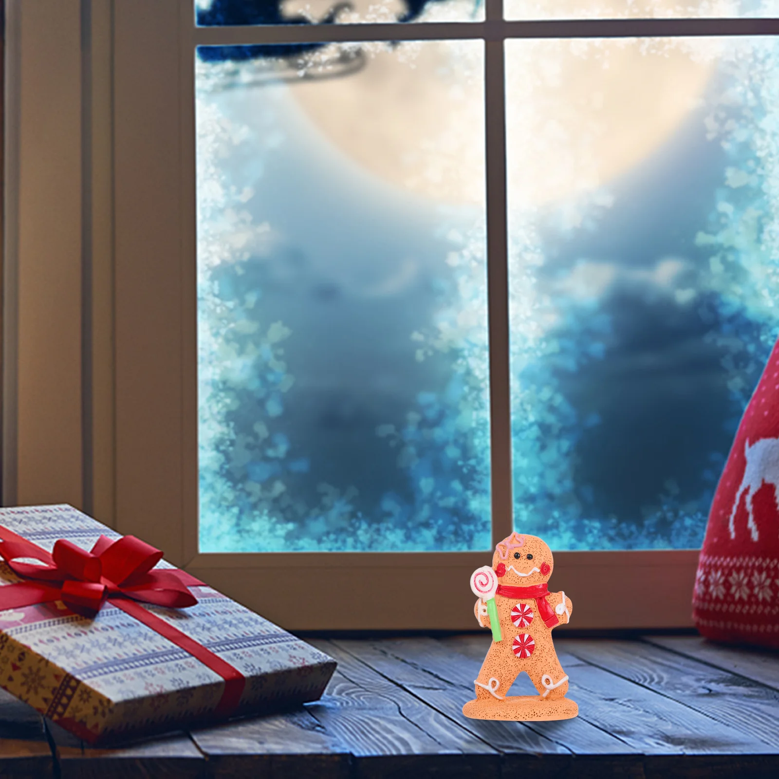 

Resin Christmas Gingerbread Man Miniature Festive Desktop Mantel Decor for Holiday Home Office Fireplace Display