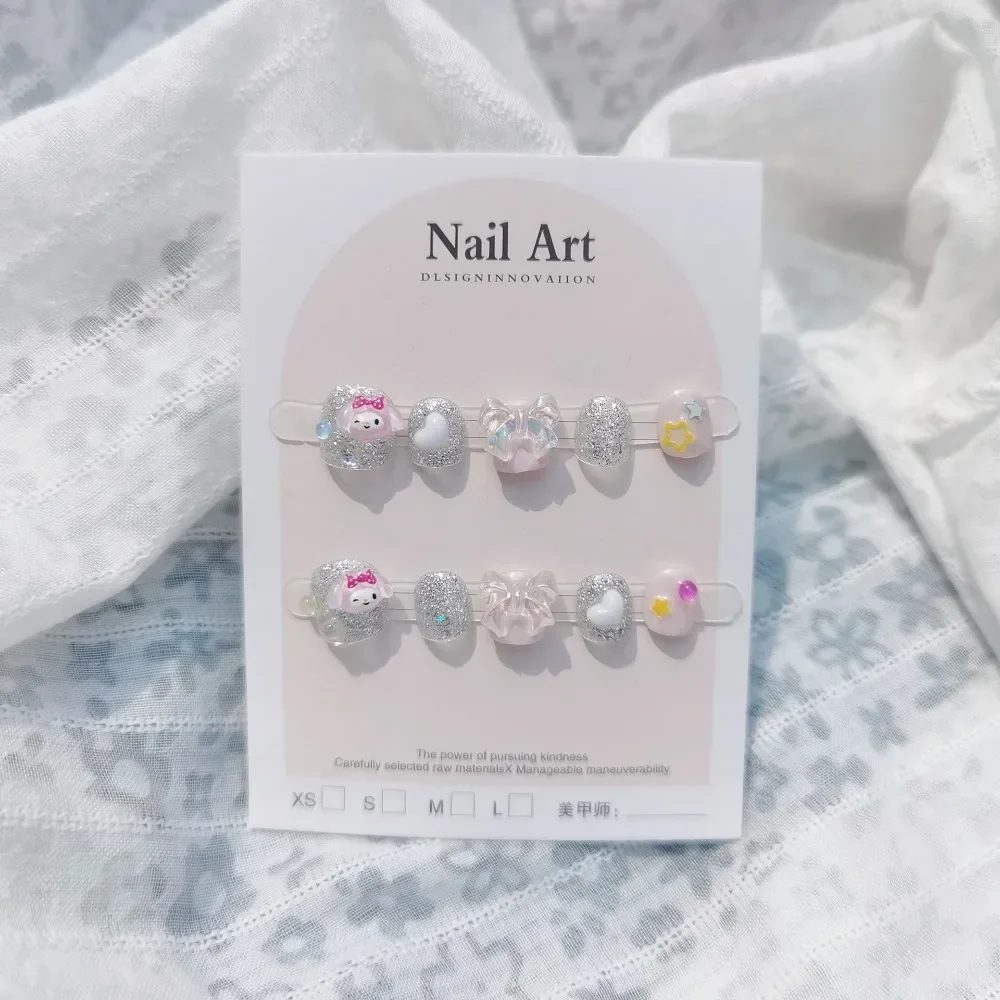 10pcs My Melody Anime Kawaii Sanrio Children Handmade Wear Nail Cute Cartoon  Female Nail Stickers Fashion Gifts for Girls