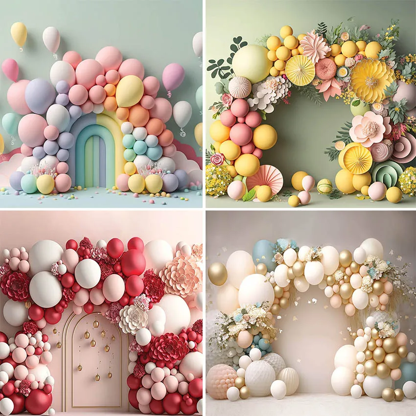 Mehofond Photography Background 3D Balloon Arch Colorful Flowers Birthday Party Cake Smash Portrait Decor Backdrop Photo Studio