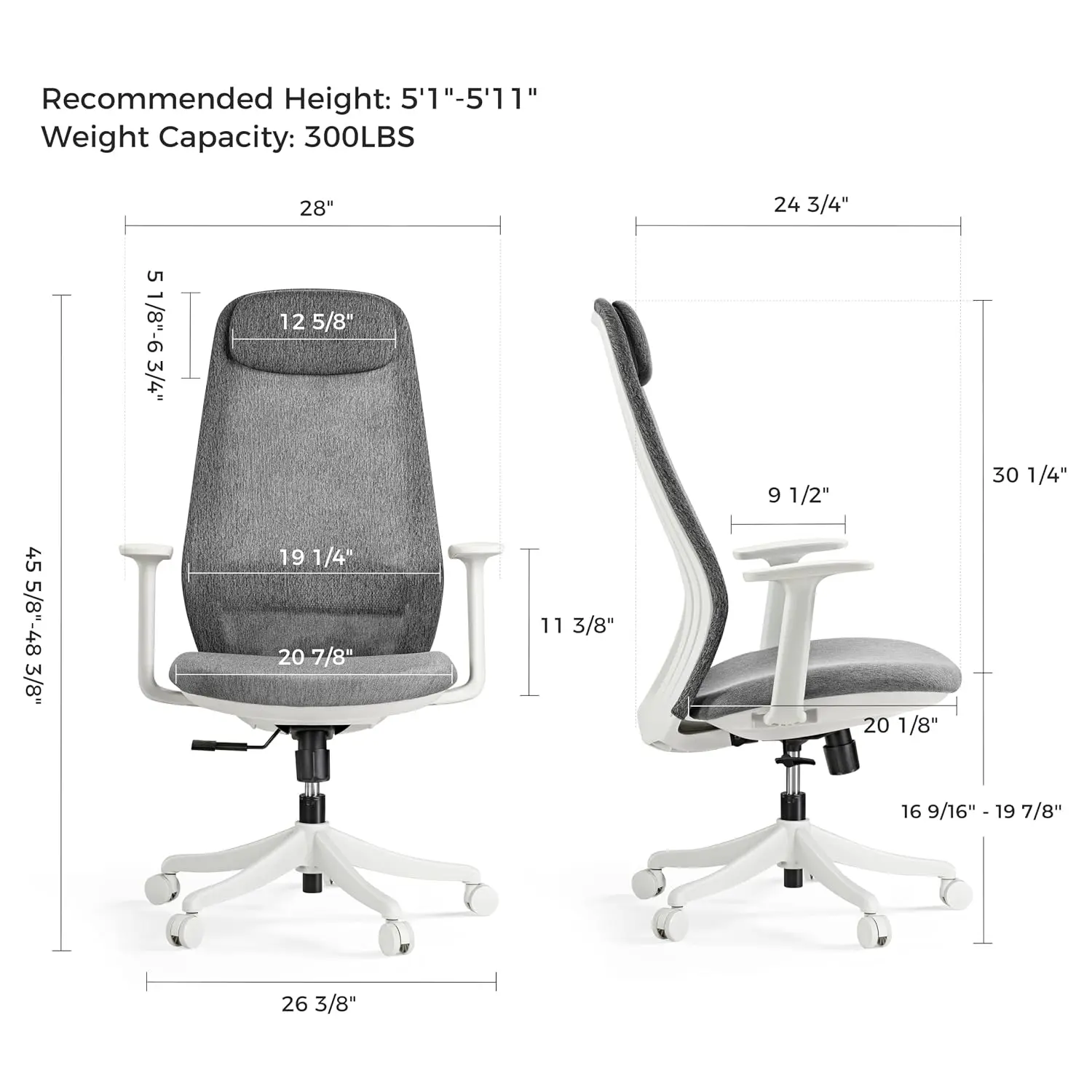 Mesh Office Chair Ergonomic High Back Adjustable Headrest & Lumbar Support Desk Chair with Arms Wheels, Customized
