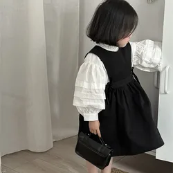 Baby Girls Dress Sleeveless Solid Fashion Bow 2024 Autumn New Korean Style Childrens Clothes