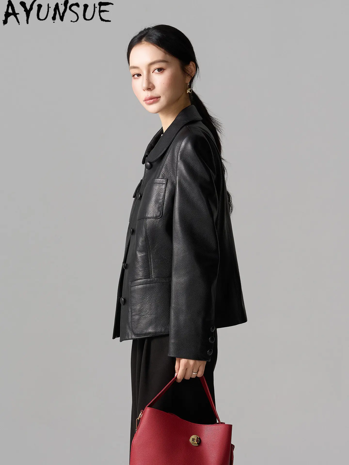 AYUNSUE Natural Goatskin Womens Coats Real Leather Jacket for Woman Autumn Clothing Black Coat Fashion Short Casaco Feminino
