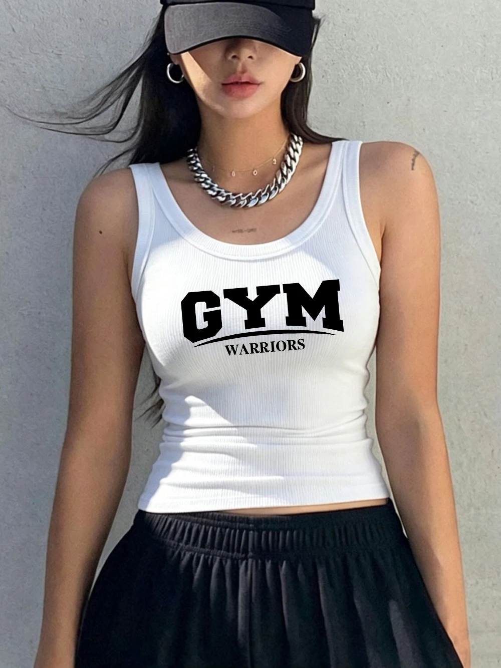 Gym Warriors Letter Printed Vest Summer Y2K Women Cotton Tank Tops Korean Slim O-Neck Ribbed Knit Sleeveless Sporty Soft Singlet
