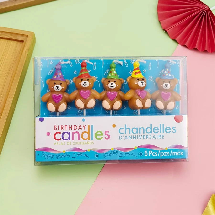 Heißer Verkauf 5PCS Liebe Kleine Bär Alles Gute Zum Geburtstag Kuchen Kerze kinder Krawatte Brief Bär Party Cartoon Kuchen Dekoration – Detail 9