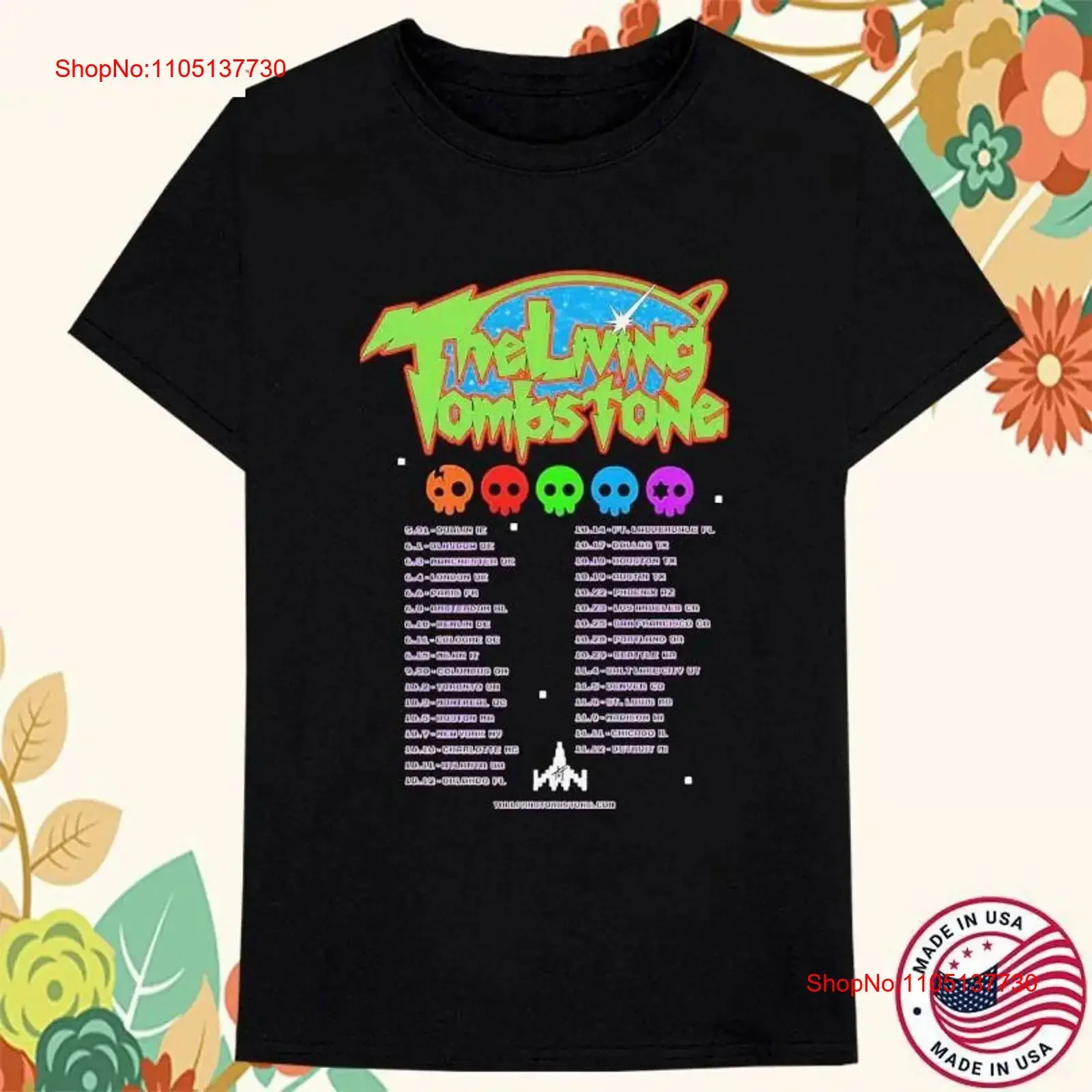 

The Living Tombstone Tour 2025 Хлопковая черная футболка всех размеров BT1136, винтажная стираная дизайнерская одежда с графическим рисунком, универсальная