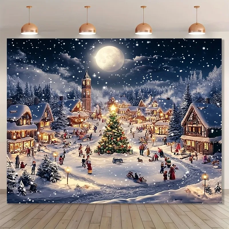 VIKAMA Dreamy Pink Christmas Tapestry, Winter Wonderland Santa Reindeer, Xmas Wall Hanging for Bedroom Living Room Decor