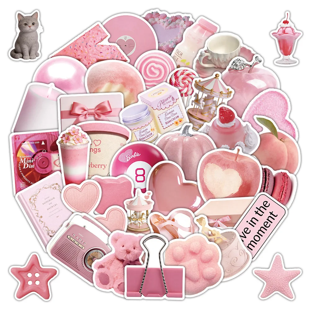 

52PCS Pink Aesthetic Cute Sticker DIY Creative Decoration Mobile Phone Case Notebook Water Cup Waterproof Toy Gift Sticker
