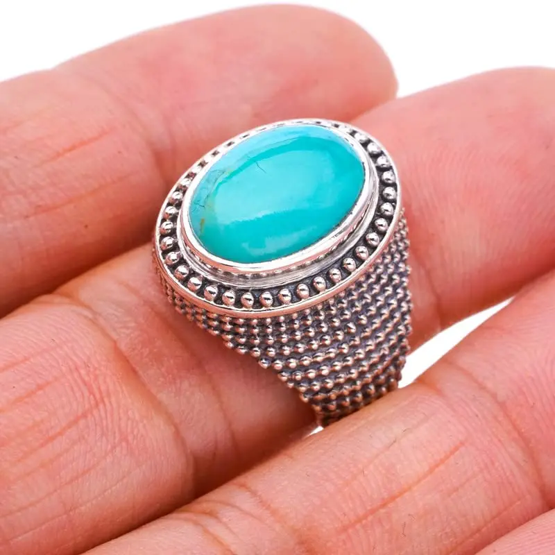 

StarGems® Natural Turquoise Handmade 925 Sterling Silver Ring 7.75 F0443