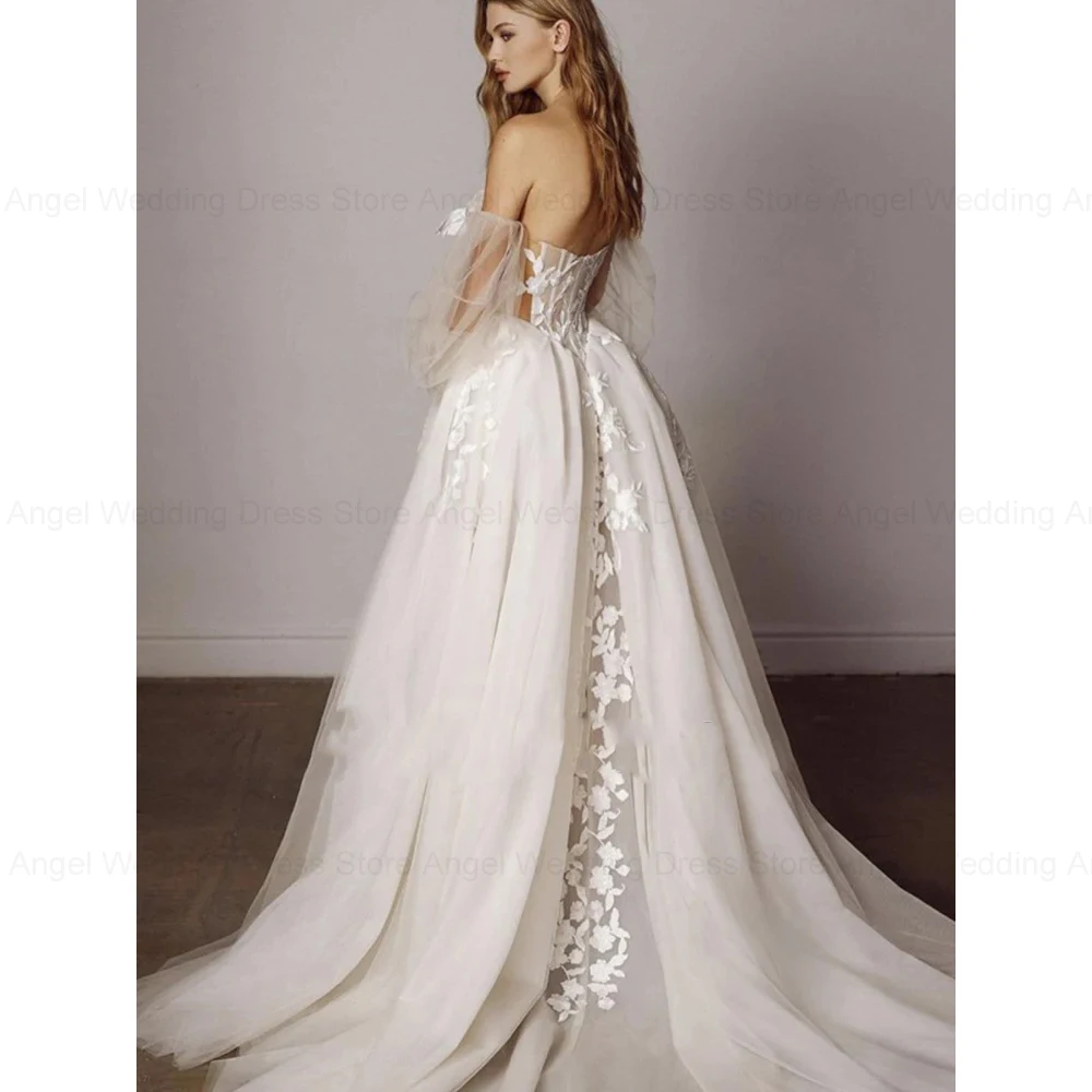 ANGEL Illusion Princess Wedding Dress Sexy Hollow Out Deep V-Neck Corset Top Brides Gown Appliques Sweep Trainсвадебное платье