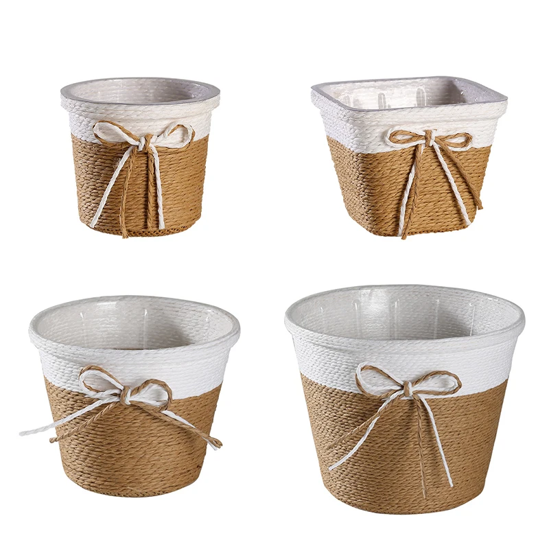 Paper Rope Braided Fresh Flowers Pot Decorative Basket Woven Flower Pot Cover Waterproof Simulation Succulent Flower Basket