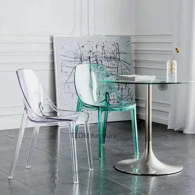

Transparent Dining Chairs for Kitchen Furniture Crystal Colorful Backrest Acrylic Makeup Chair Simple Apartment Plastic Chair