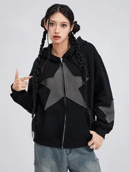 Women Y2k Zip Up Hoodies Star Print Long Sleeve Oversized Jackets Harajuku Hooded Sweatshirt Spring Fall Fairy Grunge Coat