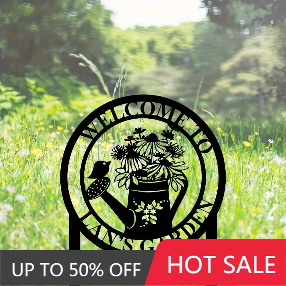 

1PC Personalizable Traditional Metal Welcome Marker with Flower Pot Pattern for Lawns Farms Parks Ideal for Thanksgiving Spring