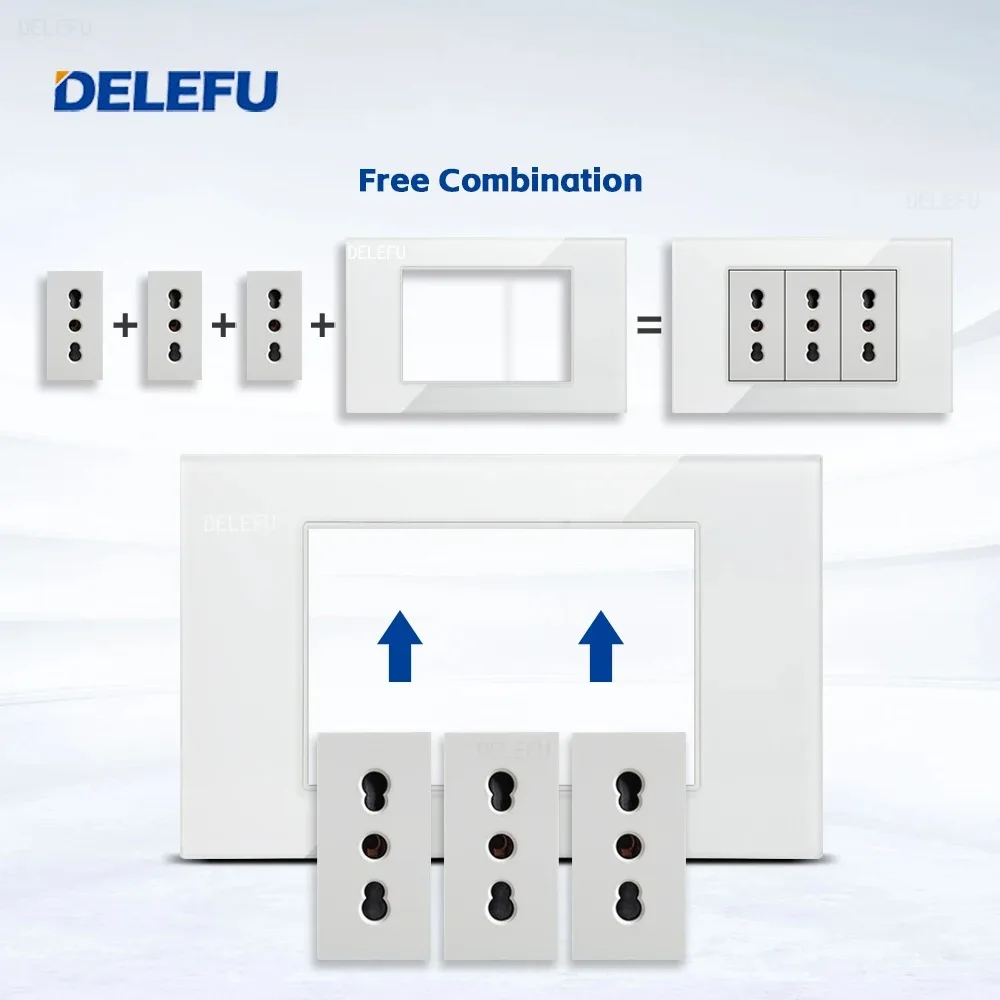

DELEFU Закаленное белое стекло, итальянский стандарт, двойная розетка USB Type-C, швейцарская настенная розетка с выключателем света, Швейцария, 118 мм