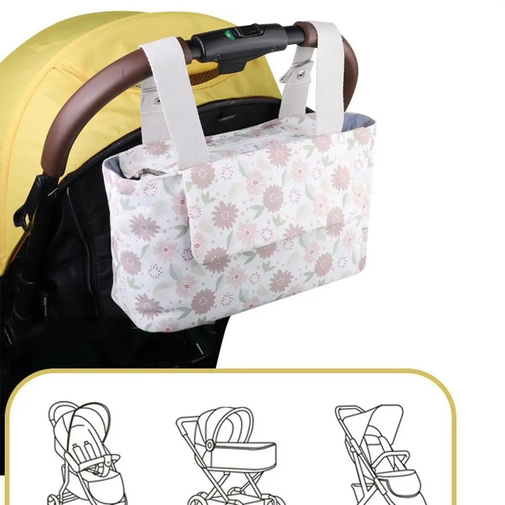 Large Capacity Baby Stroller Bag Hanging With Multiple Pockets Stroller Storage Hanging Bag Magnetic Button Oxford cloth