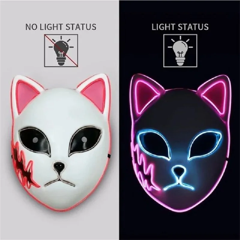 Halloween Cat Face Mask Halloween Glow LED Masks Anime Cosplay Masks Halloween Christmas Party Lighting Cat Masks