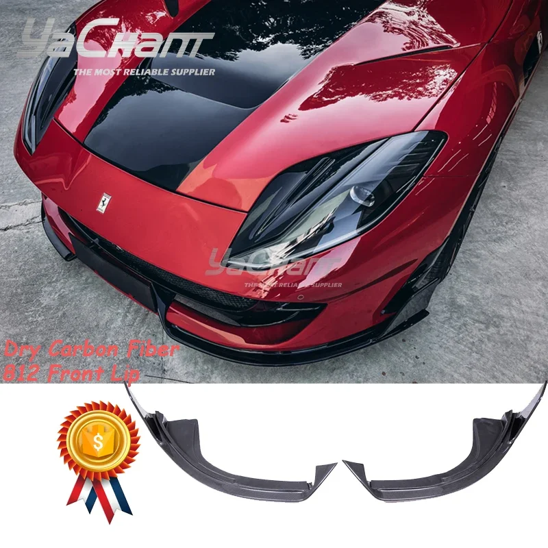 Car DCF Dry Carbon Fiber MSY Softkit Style Front Lip Front Splitter Fit For 2017-2020 Ferrari 812 Superfast Plain Carbon Weave