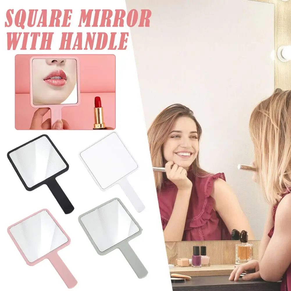 Handheld Makeup Mirror Square Makeup Vanity Mirror Mirrors With Mirror Spa Hand Compact Salon Handle A2w8