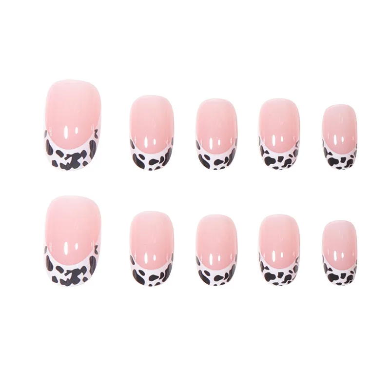 Get Romantic With 30pcs Long Almond Cow Pattern Full Cover Fake Nail Kit