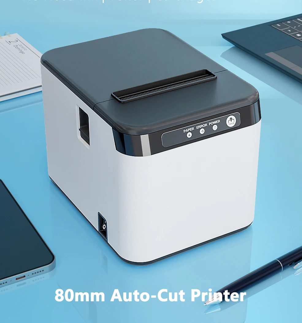 80mm Auto-cut Thermal Printer Black & White Color  Printing Machine with 83mm Paper Cabin USB or USB+Bluetooth Connection Max. 2