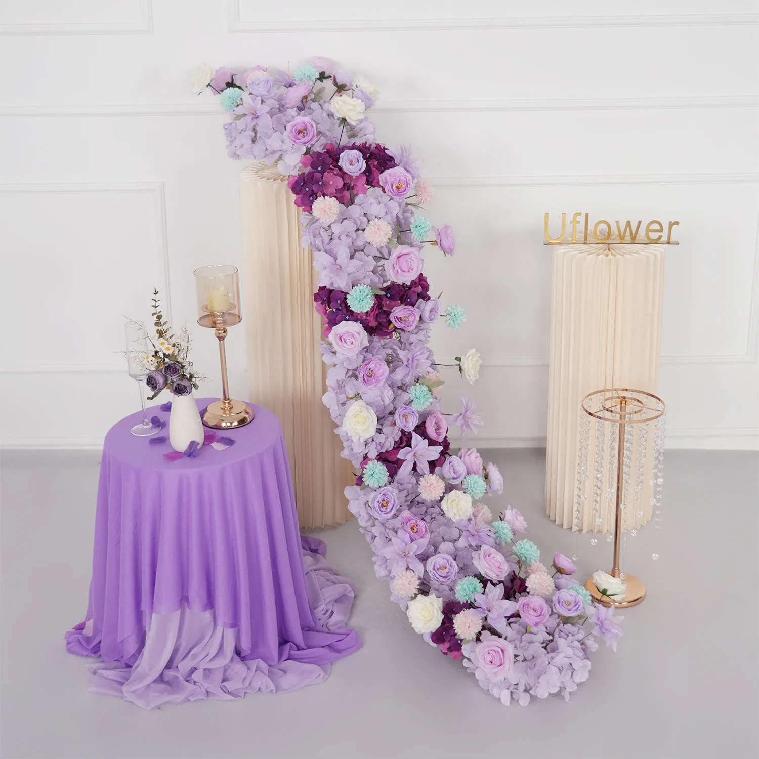 

Uflower Large Artificial Flower Wedding Backdrop Arch Decor Purple Rose Flower Arrangement Party Event Props Stage Floral Decor