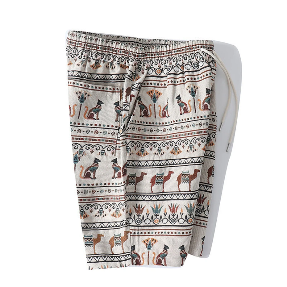 Mens Casual Shorts Streetwear Vintage Pattern Embroidery Knee Length Pants Men 2025 Summer New Harajuku Baggy Short Male