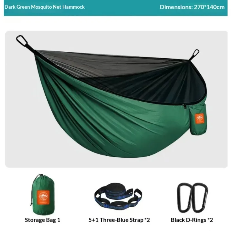 Anti-rollover Double Hammock Durable Nylon Material 250kg Heavy Load with Mosquito Net for Hiking Camping Adults Couples Families hammock camp