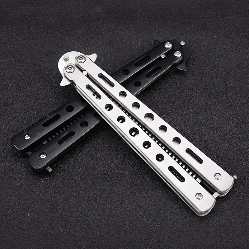 مشط قابل للطي من الفولاذ المقاوم للصدأ للتدريب على شكل فراشة سكين مشط اللحية والشارب أداة تصفيف الشعر في صالونات التجميل