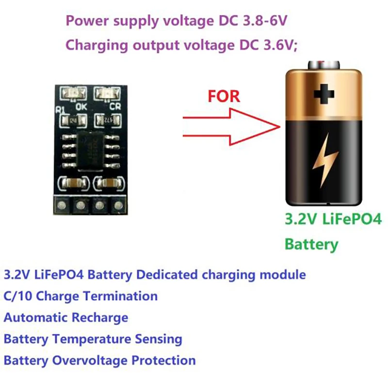 1A 3.2V 3.6V LiFePO4 Lithium Battery Charging Module Cell Battery Charger input 3.8V 4.2V 4.5V 5V for Ebike UPS Car  Solar