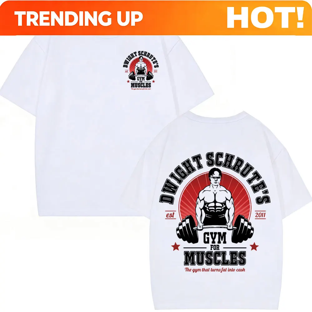 Dwight Schrute Gym for Muscles Double-sided T Shirt Tv Series The Office Michael Scott Hip-hop Casual T Shirts Men Cotton Tees