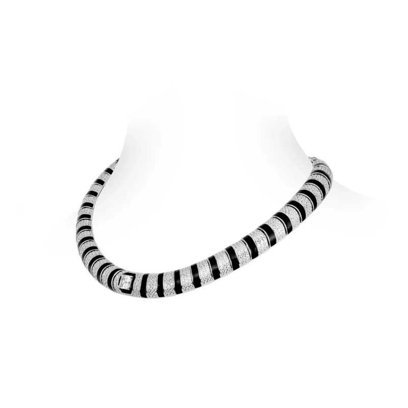 CAMEO Fashion 925 Silver Synthetic Zircon Enamel Craft Black and White Zebra Stripe Luxury Necklace Banquet Jewelry