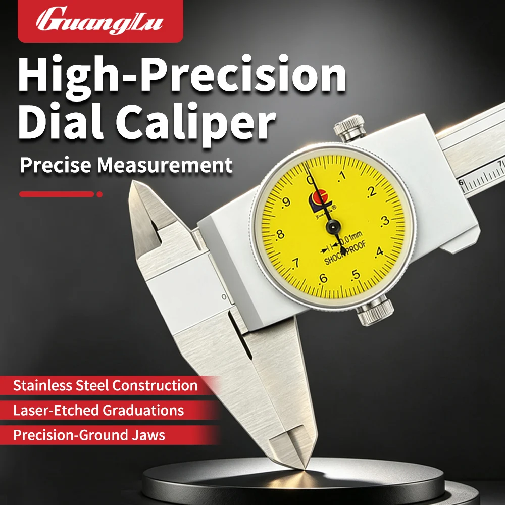 1P Guanglu Closed Frame,Dual Shockproof,Metal Housing,Dial Vernier Caliper 0-150/200/300mm 0.01mm Precision Measuring Tool