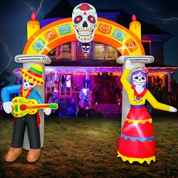 KOOY 9 Ft Day of The Dead Halloween Inflatables Archway Dia De Los Muertos Decorations Inflatable Arch with Skull Skeleton LED L