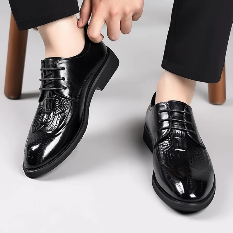 

Мужские кожаные туфли: классические, низкие, без шнурков, на плоской подошве, высокого качества, для делового и повседневного стиля, больших размеров, весна-осень