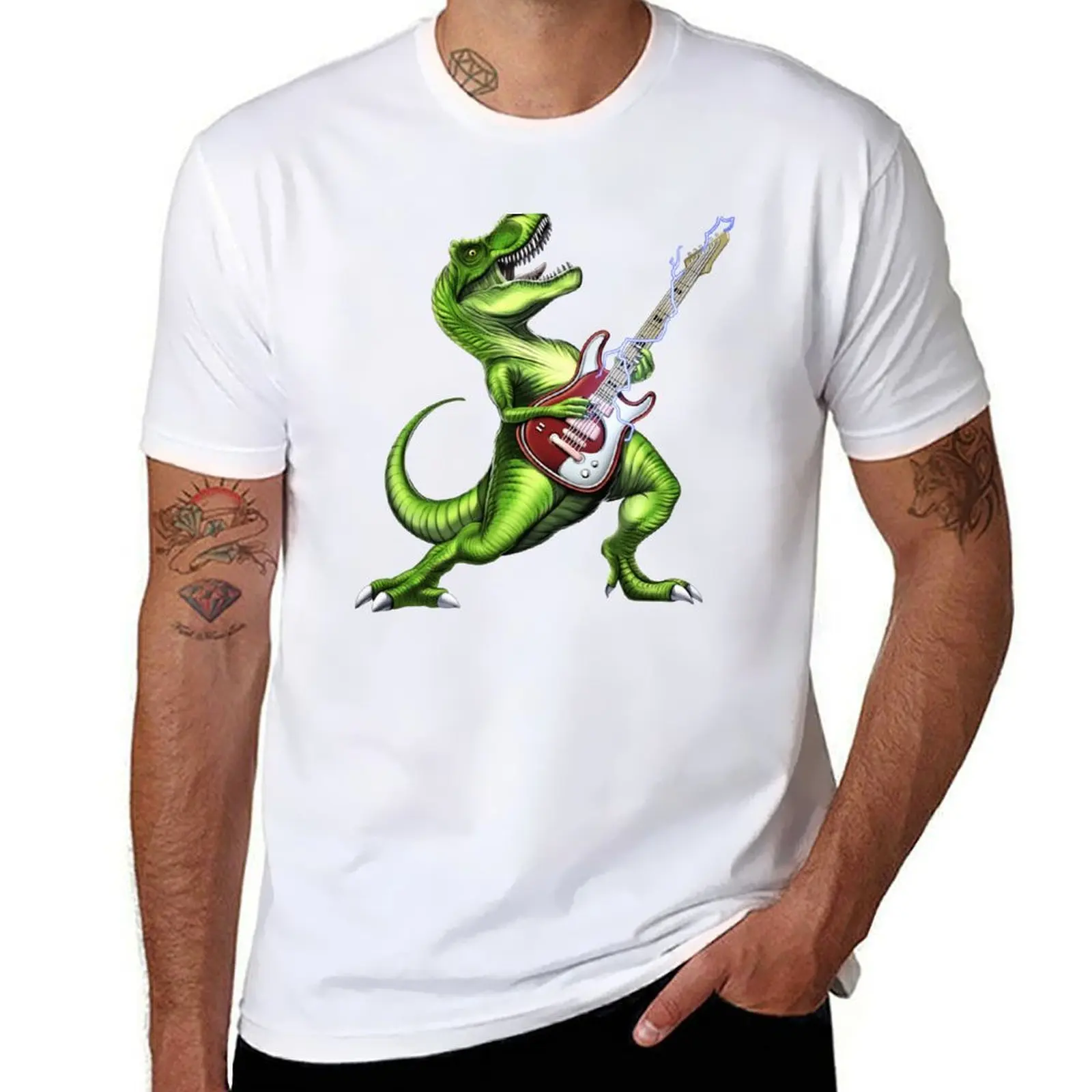 

T-Rex Dinosaur Playing Guitar T-Shirt t shirts for man cotton soft t shirt man cotton T-Shirt