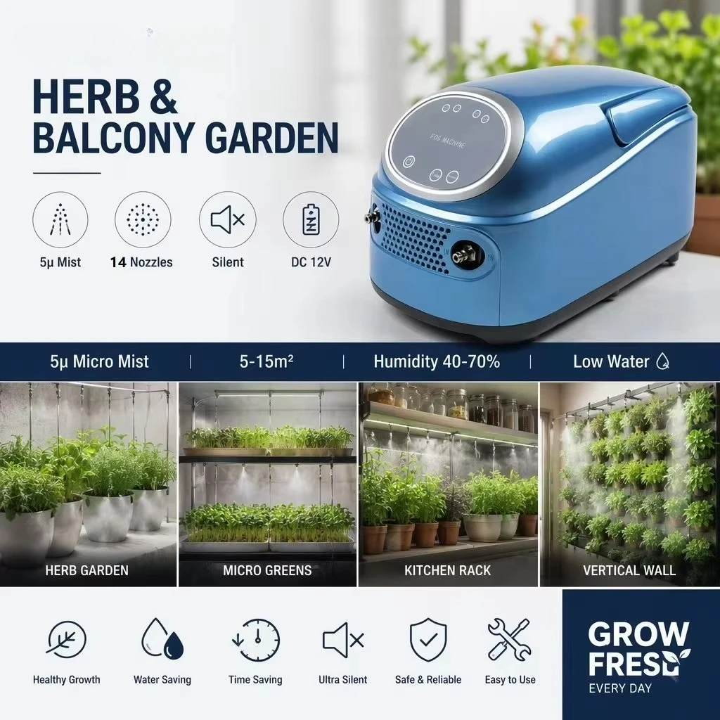 5-14pcs Nozzles FG-050 70Bar Fogging System 0.5L/min Touch Screen for Community Garden Small Outdoor Space