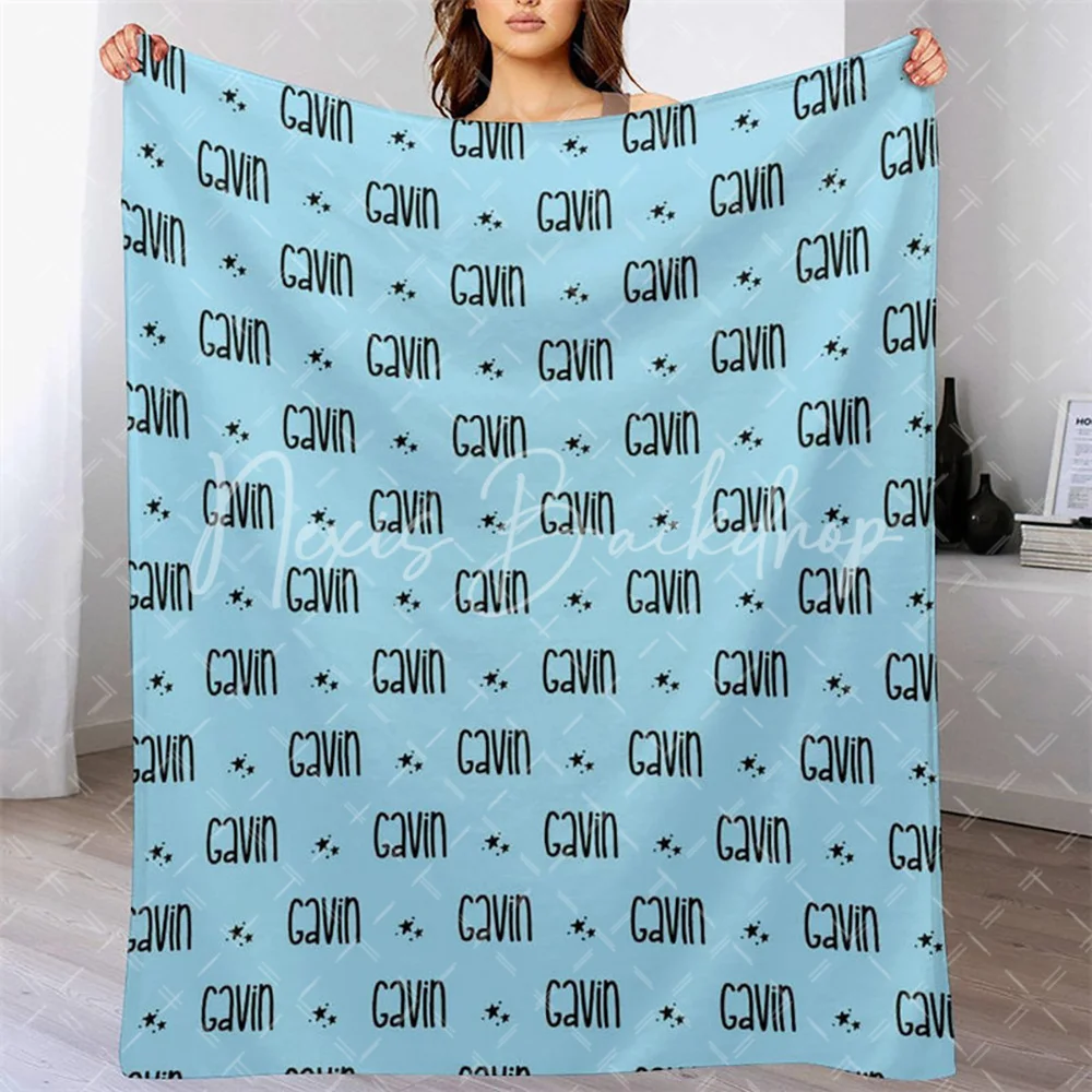 Slim Font Customized Name Blanket with Little Star for Baby, Minimalist Custom Text Soft Throw Birthday Newborn Shower Gifts