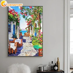 CHENISTORY Diy Pictures By Number Flower Town Kits HandPainted Art Painting By Numbers Scenery Drawing On Canvas Home Decor