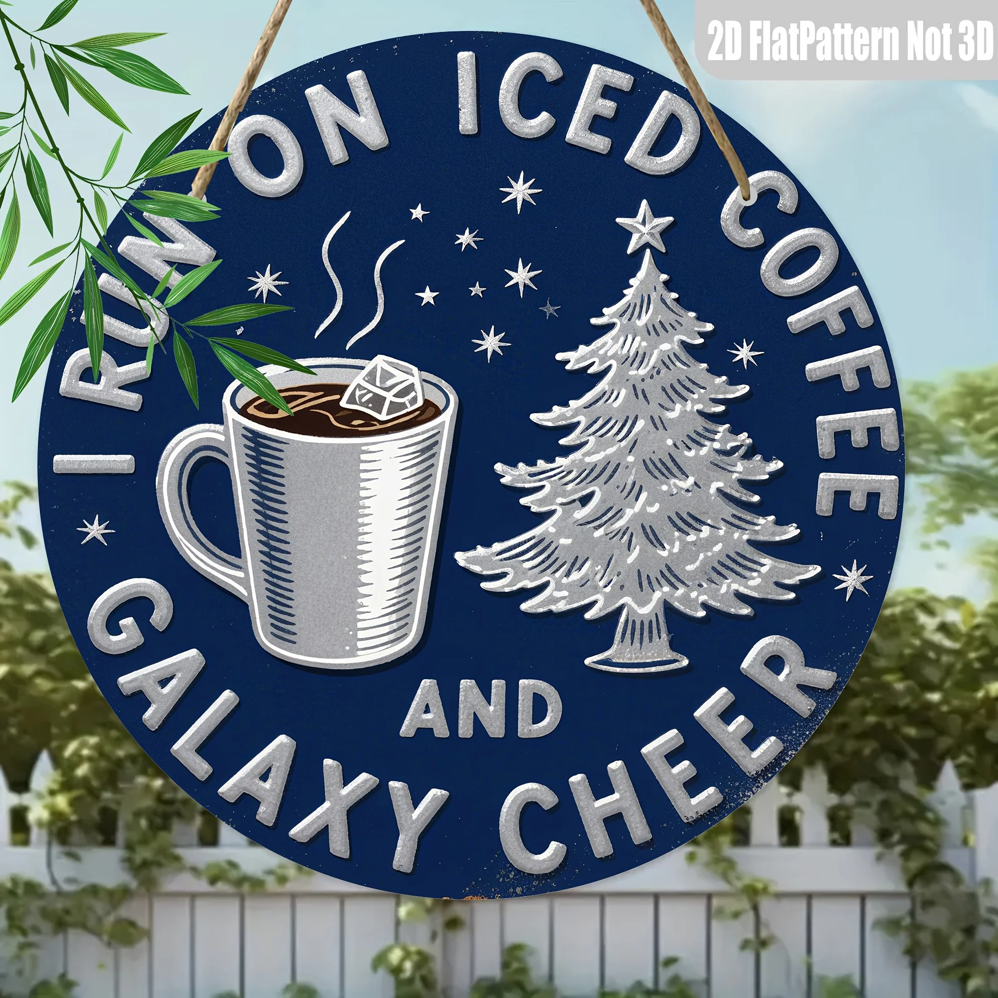 2D Flat, 1pc Iced Coffee & Galaxy Themed Round Wooden Wall Sign - Artificial Wood 7.87