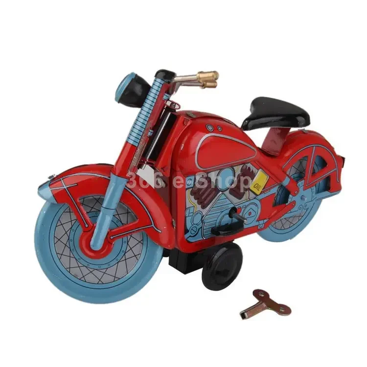 

[Funny] Adult Collection Retro Wind up toy Metal Tin moving Vintage motorcycle Mechanical Clockwork toy figures model kids gift