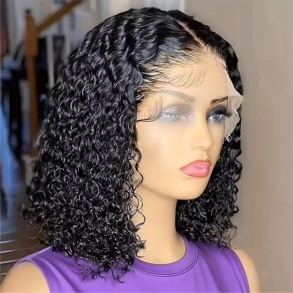 250% Density Indian Raw Wate Wave Short Bob 13x4 HD Lace Front Human Hair Wig Glueless Lace Frontal Wigs Pre Plucked Curly Wig